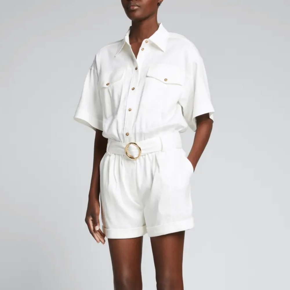 Frame Arie Linen Utility Romper Shortall Jumpsuit Ivory Blanc L NWT $478